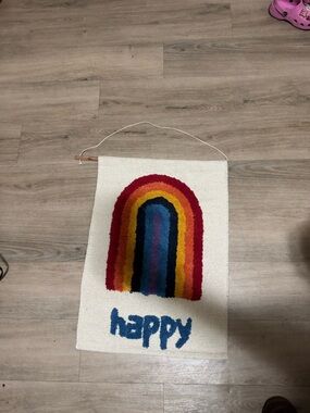 Happy Rainbow Wall Hanging - White with Multicolor Design
